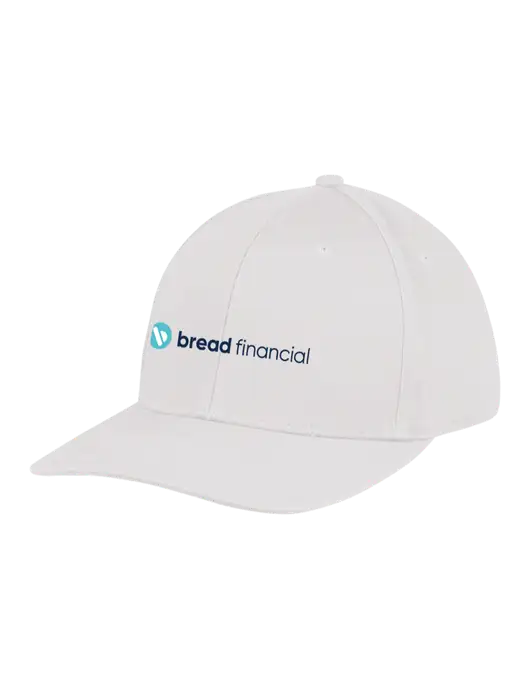 Premium Modern Structured Twill White Snapback Cap w/Bread Financial Logo