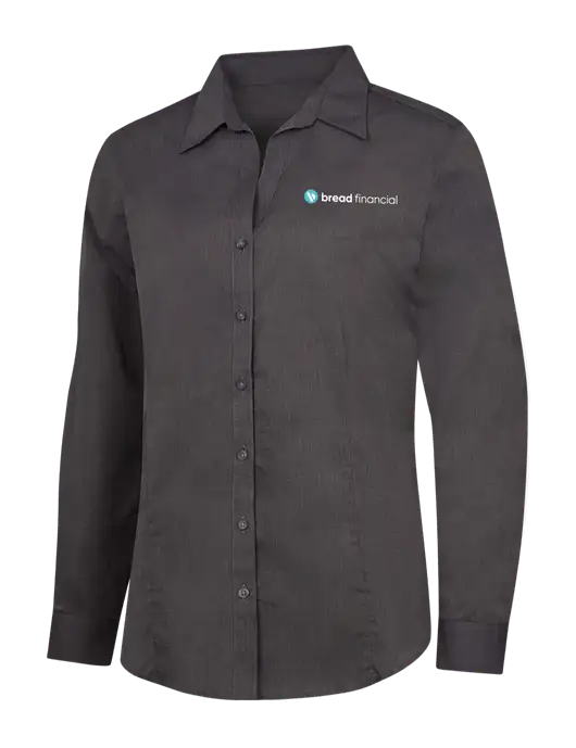 Womens Soft Black Crosshatch Easy Care Shirt w/Bread Financial Logo