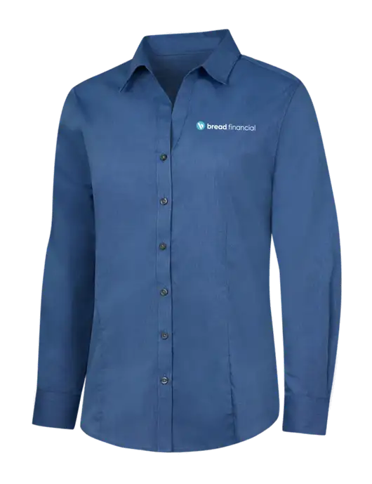 Light Navy Womens Crosshatch Easy Care Shirt w/Bread Financial Logo