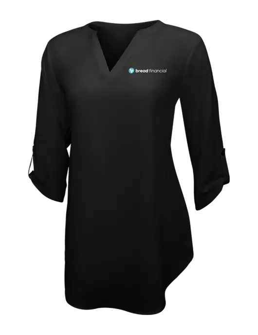 Womens Black 3/4 Sleeve Tunic Blouse w/Bread Financial Logo