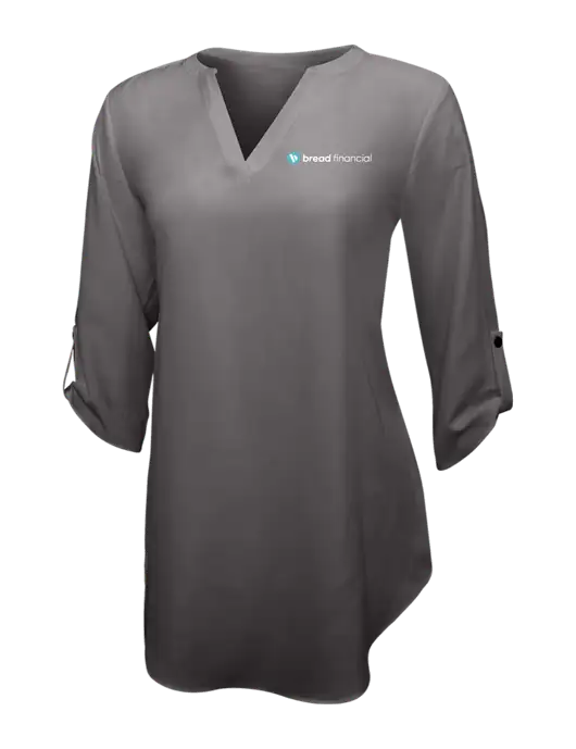 Dark Grey Womens 3/4 Sleeve Tunic Blouse w/Bread Financial Logo