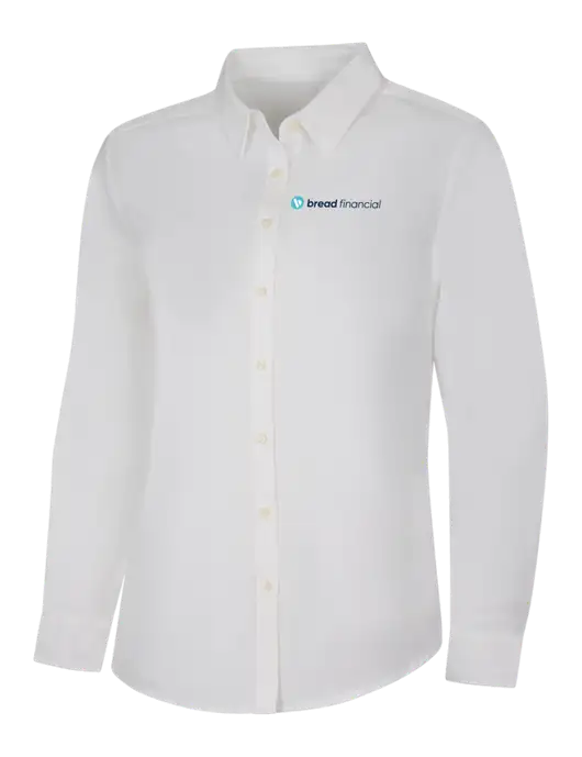 Womens White Long Sleeve Superpro React Twill Shirt w/Bread Financial Logo
