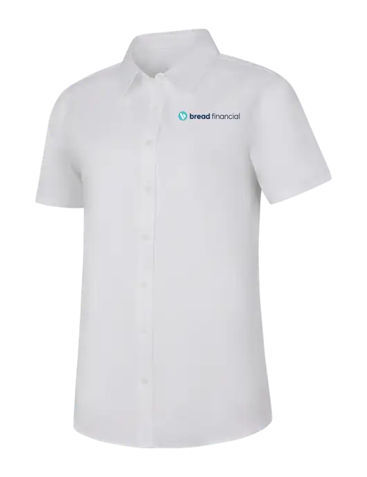 Womens White Short Sleeve Superpro React Twill Shirt w/Bread Financial Logo