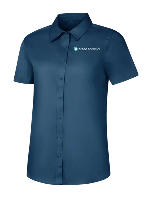 Womens Light Navy Short Sleeve Superpro React Twill Shirt w/Bread Financial Logo