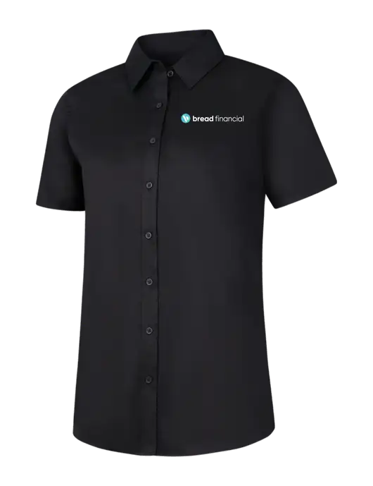 Womens Black Short Sleeve Superpro React Twill Shirt w/Bread Financial Logo