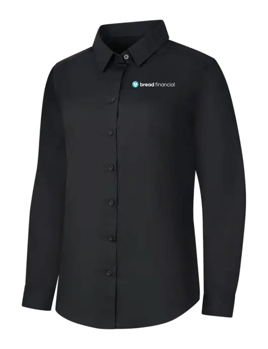 Womens Black Long Sleeve Carefree Poplin Shirt w/Bread Financial Logo