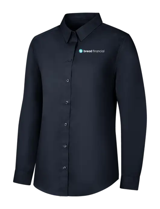 Womens River Blue Navy Long Sleeve Carefree Poplin Shirt w/Bread Financial Logo