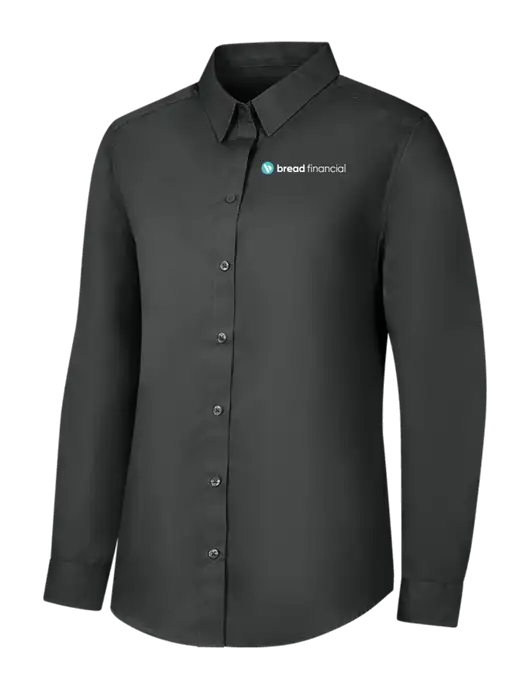 Womens Dark Grey Long Sleeve Carefree Poplin Shirt w/Bread Financial Logo