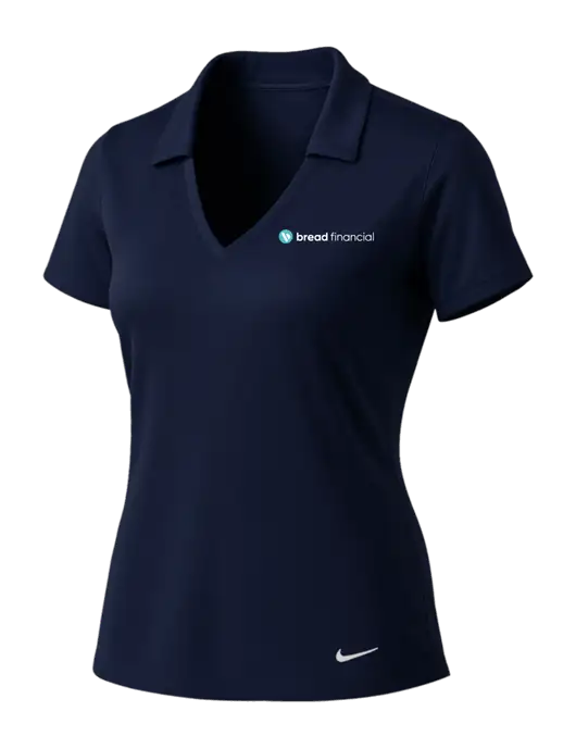 NIKE Dark Navy Womens Dri-Fit Vertical Mesh Polo w/Bread Financial Logo