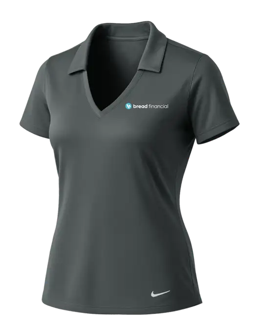 NIKE Dark Grey Womens Dri-Fit Vertical Mesh Polo w/Bread Financial Logo
