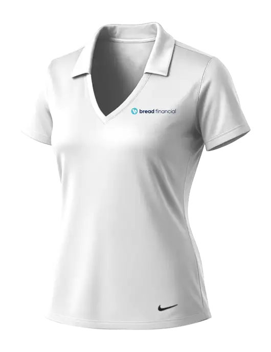 NIKE White Womens Dri-Fit Vertical Mesh Polo w/Bread Financial Logo