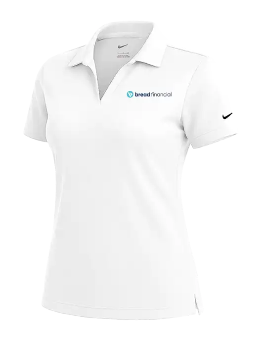 NIKE White Womens Dri-Fit Micro Pique Polo w/Bread Financial Logo