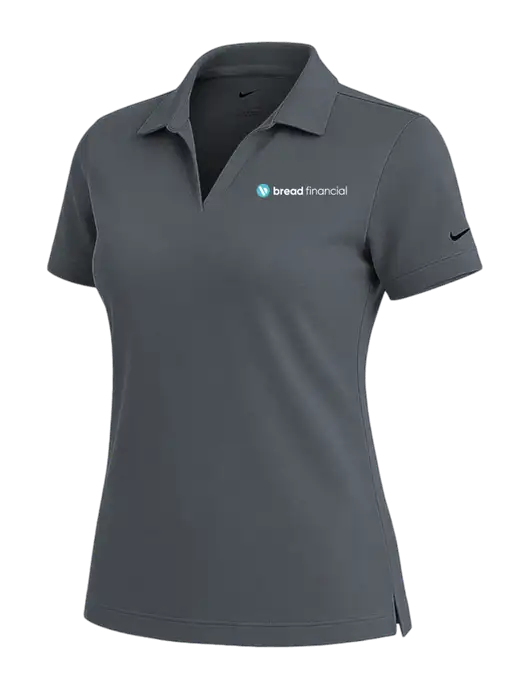 NIKE Dark Grey Womens Dri-Fit Micro Pique Polo w/Bread Financial Logo