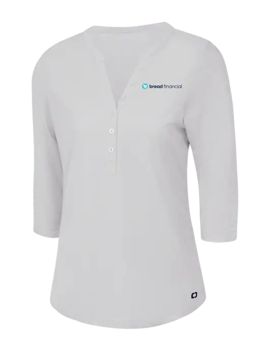 OGIO Bright White Jewel Henley w/Bread Financial Logo