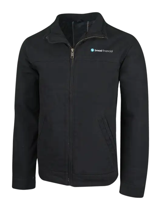 Cornerstone Black Washed Duck Cloth Flannel Lined Work Jacket w/Bread Financial Logo