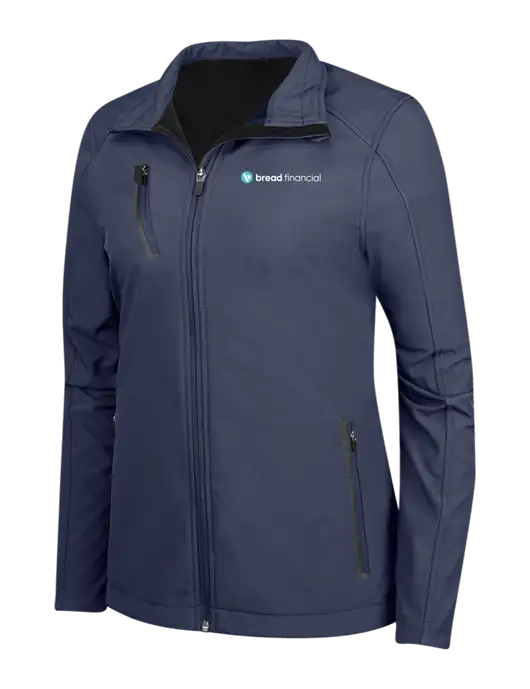 Navy Womens Welded Softshell Jacket w/Bread Financial Logo