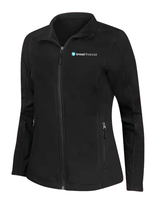 Black Womens Core Soft Shell Jacket w/Bread Financial Logo