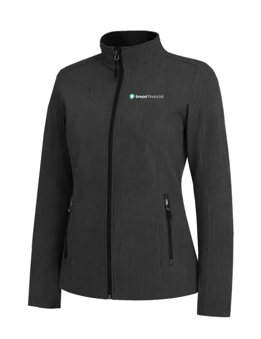 Black Charcoal Heather Womens Core Soft Shell Jacket w/Bread Financial Logo