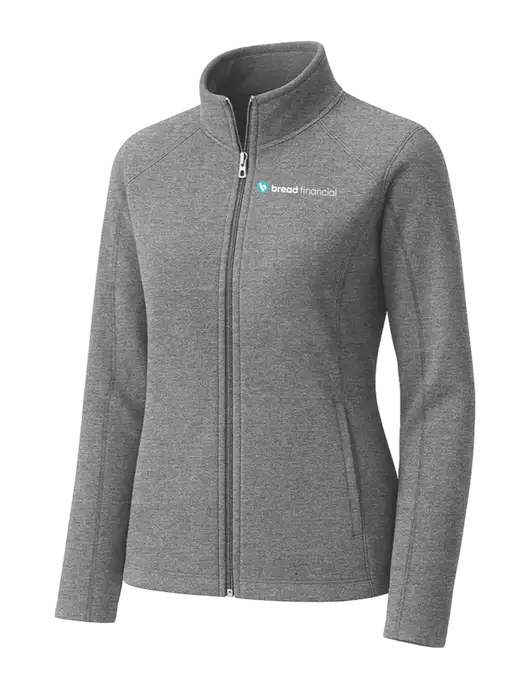 Medium Grey Womens Heather Microfleece Full-Zip Jacket w/Bread Financial Logo
