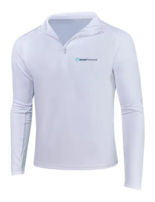 White Sport Wick Stretch 1/4 Zip Pullover w/Bread Financial Logo