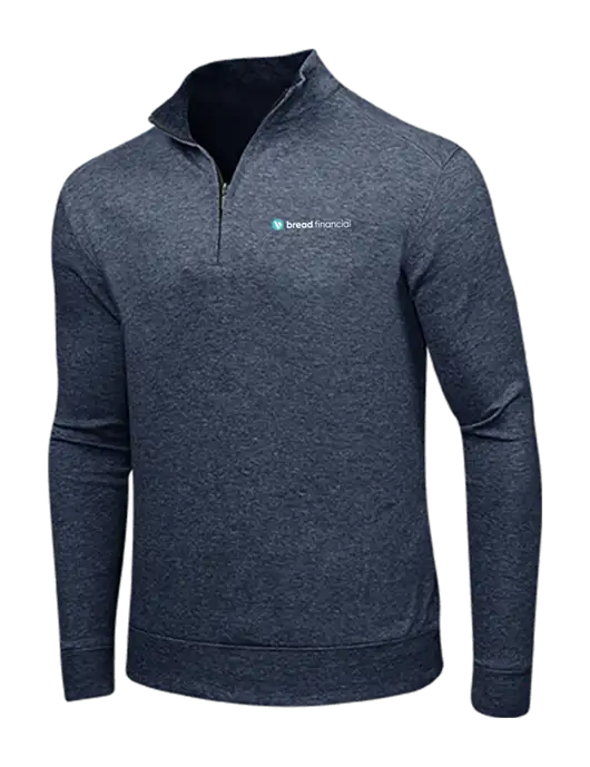 Estate Blue Heather/Charcoal Heather Interlock 1/4 Zip w/Bread Financial Logo