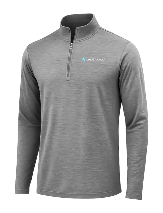Dark Grey Heather Posicharge Tri-Blend Wicking 1/4 Zip Pullover w/Bread Financial Logo