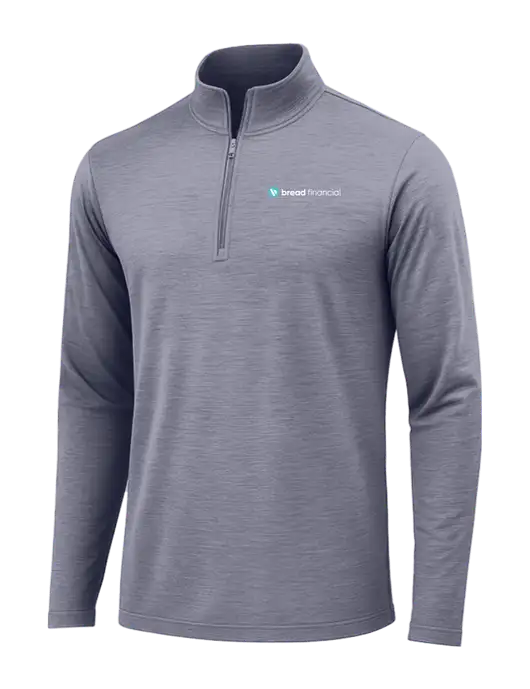 True Navy Heather Posicharge Tri-Blend Wicking 1/4 Zip Pullover w/Bread Financial Logo