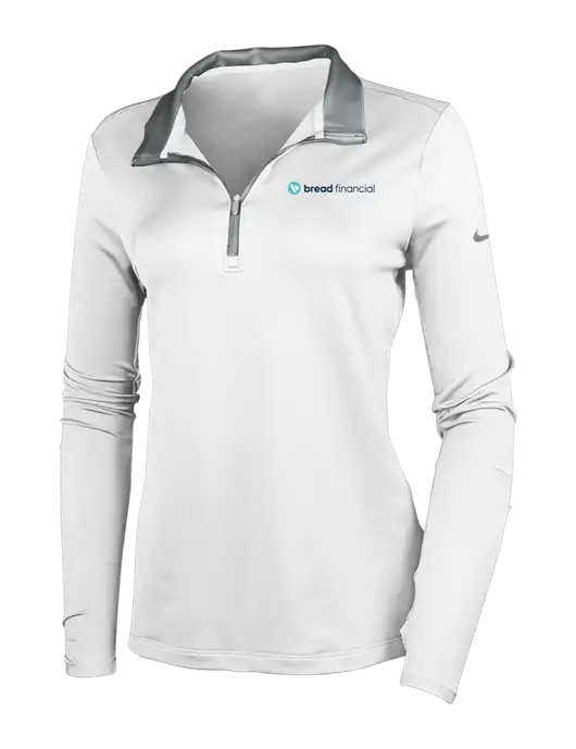 NIKE White/Dark Grey Womens Dry-Fit Stretch 1/2 Zip Cover-Up w/Bread Financial Logo