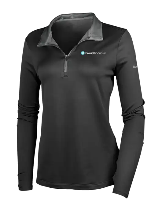 NIKE Black/Dark Grey Womens Dry-Fit Stretch 1/2 Zip Cover-Up w/Bread Financial Logo