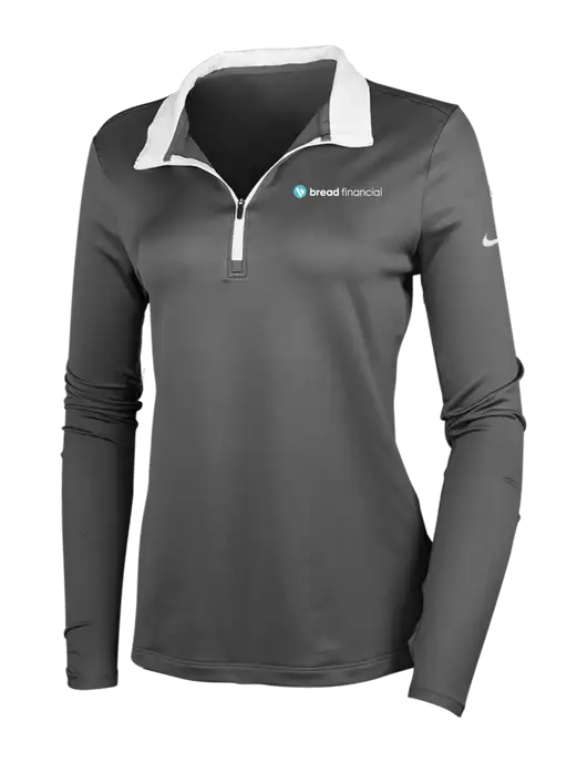 NIKE Dark Grey/White Womens Dry-Fit Stretch 1/2 Zip Cover-Up w/Bread Financial Logo