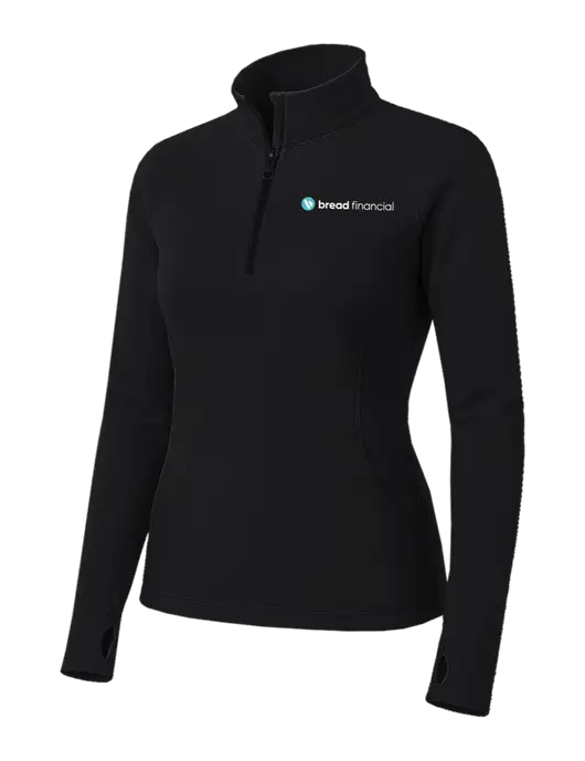 Womens Black Sport Wick Stretch 1/4 Zip Pullover w/Bread Financial Logo