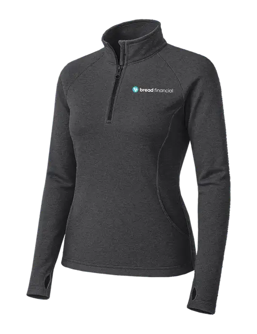 Dark Grey Heather Womens Sport Wick Stretch 1/4 Zip Pullover w/Bread Financial Logo