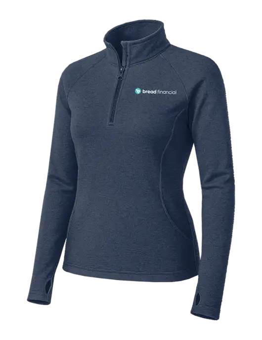 Navy Heather Womens Sport Wick Stretch 1/4 Zip Pullover w/Bread Financial Logo