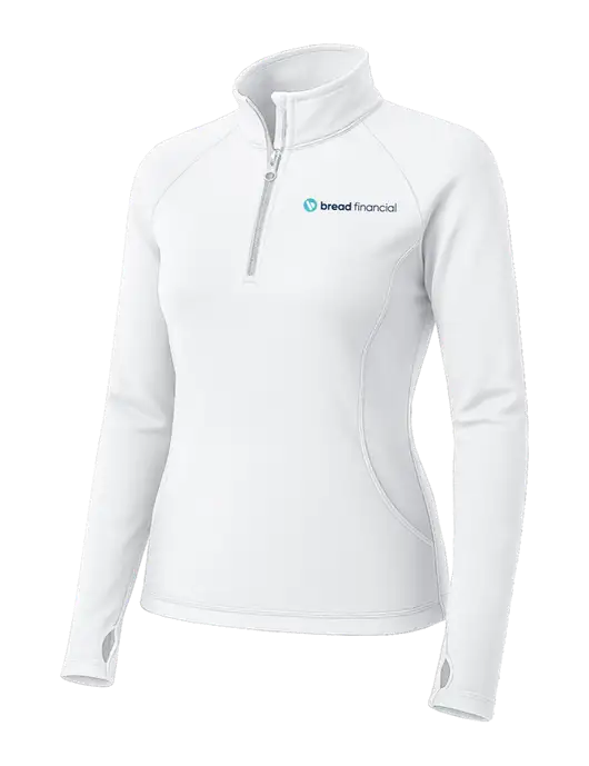 White Womens Sport Wick Stretch 1/4 Zip Pullover w/Bread Financial Logo