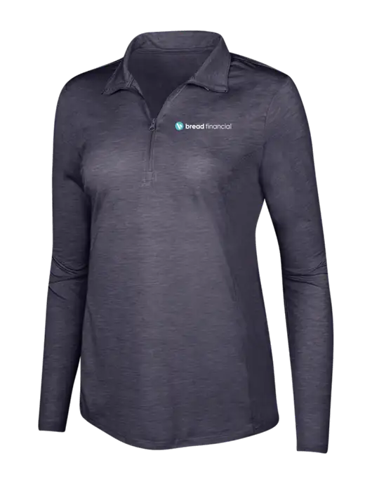 True Navy Heather Womens Posicharge Tri-Blend Wicking 1/4 Zip Pullover w/Bread Financial Logo