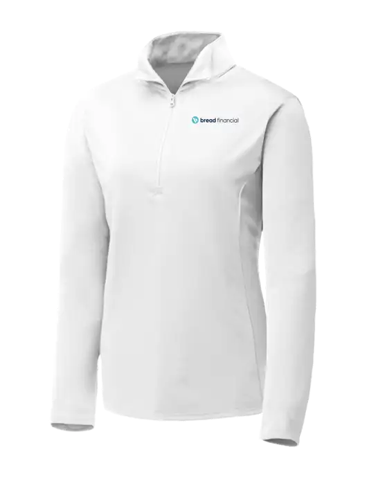 White Womens Posicharge Competitor ¼ Zip Pullover w/Bread Financial Logo