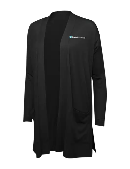 Black Womens Concept Long Pocket Cardigan w/Bread Financial Logo