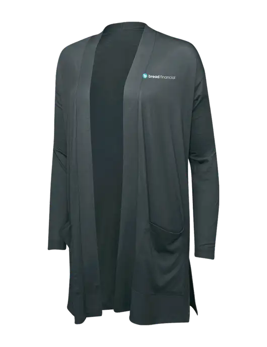Smoke Grey Womens Concept Long Pocket Cardigan w/Bread Financial Logo
