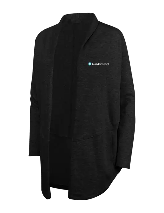 Deep Black/Charcoal Heather Womens Interlock Cardigan w/Bread Financial Logo