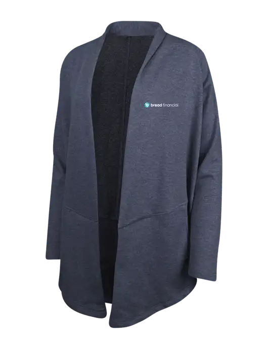 Estate Blue Heather/Charcoal Heather Womens Interlock Cardigan w/Bread Financial Logo