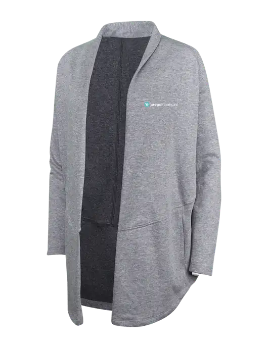 Medium Heather Grey/Char Heather Womens Interlock Cardigan w/Bread Financial Logo