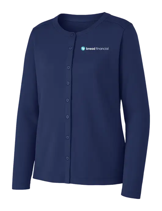 Dress Blue Navy Womens Concept Stretch Button-Front Cardigan Sweater w/Bread Financial Logo