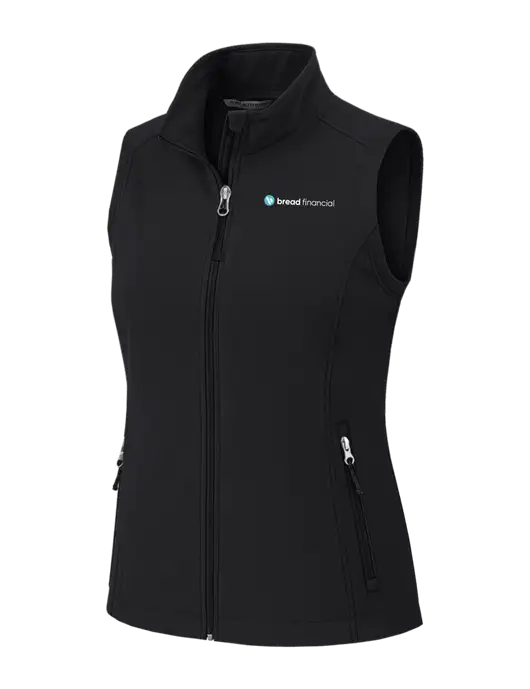 Black Womens Core Soft Shell Vest w/Bread Financial Logo