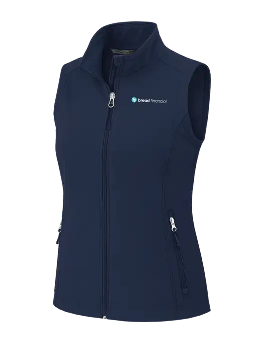 Navy Womens Core Soft Shell Vest w/Bread Financial Logo