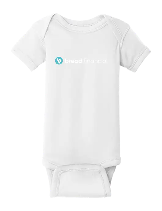 Rabbit Skins White Infant Short Sleeve Baby Rib Bodysuit w/Bread Financial Logo