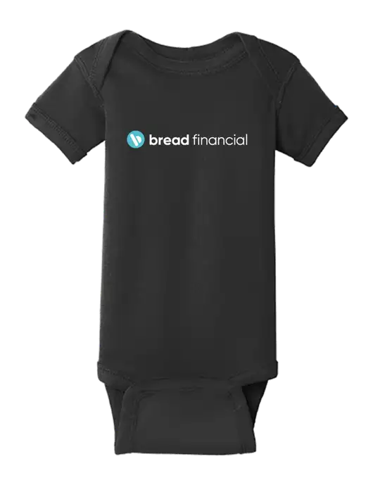 Rabbit Skins Black Infant Short Sleeve Baby Rib Bodysuit w/Bread Financial Logo