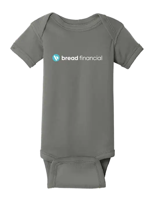 Rabbit Skins Charcoal Infant Short Sleeve Baby Rib Bodysuit w/Bread Financial Logo