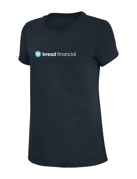 Womens Simply Soft Navy 4.5oz Poly/Combed Ring Spun Cotton T-Shirt w/Bread Financial Logo