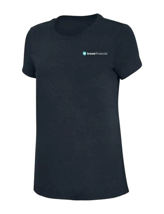 Womens Simply Soft Navy 4.5oz Poly/Combed Ring Spun Cotton T-Shirt w/Bread Financial Logo