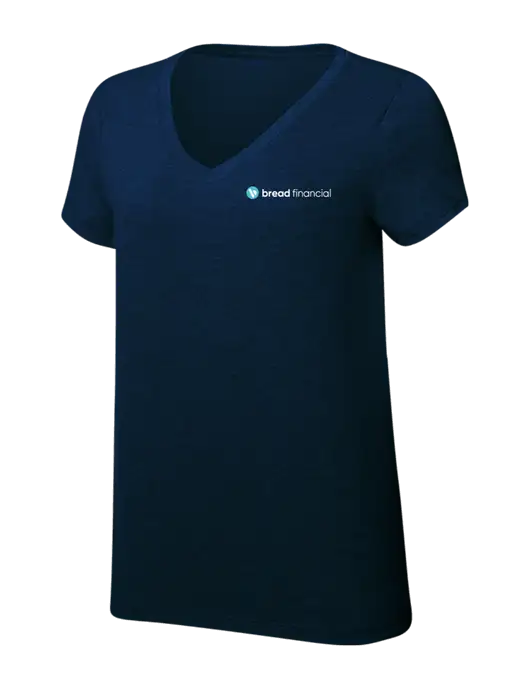 Womens Simply Soft V-Neck New Navy 4.5oz  Poly/Combed Ring Spun Cotton T-Shirt w/Bread Financial Logo